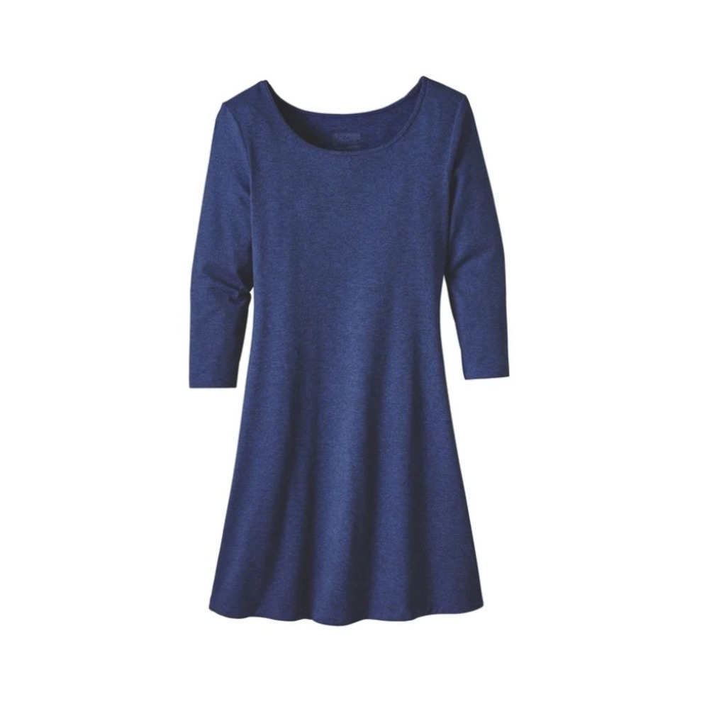 Patagonia Seabrook Dress 3/4-Sleeve Scoop Neck Heathered Harvest Moon Blue Small